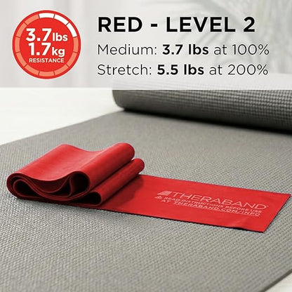 THERABAND Professional Latex Resistance Bands, Individual 6 Ft Elastic Band for Upper & Lower Body Exercise, Physical Therapy, Pilates, At-Home Workouts, 6 Foot Band, Red, Medium, Level 3