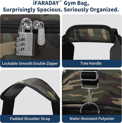 52L Men's Gym Bag with Shoe Compartment - 24-inch Duffle Bag for Travel, Sports, Fitness & Workout (Camo)