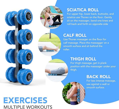 THOREX 8-Wheel Back Massager and Neck Knot Remover - Chiropractor Approved Manual Deep Tissue Massage Tool for Upper Back, Trapezius Pain Relief and Trigger Point Therapy - Self Recovery Muscle Stick
