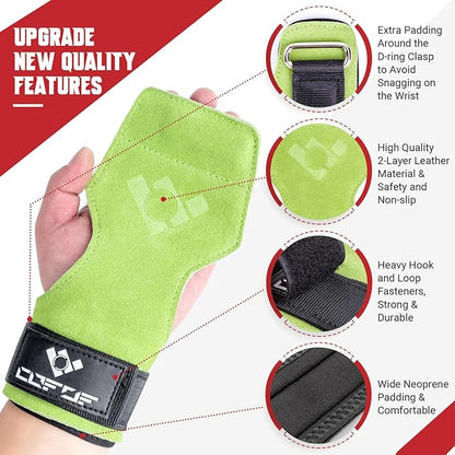 COFOF Weight Lifting Wrist Strap, Double Layer Leather Wrist Strap for Deadlift and Powerlifting, Adjustable Neoprene Padded Gym Workout Lifting Hooks (Pair)