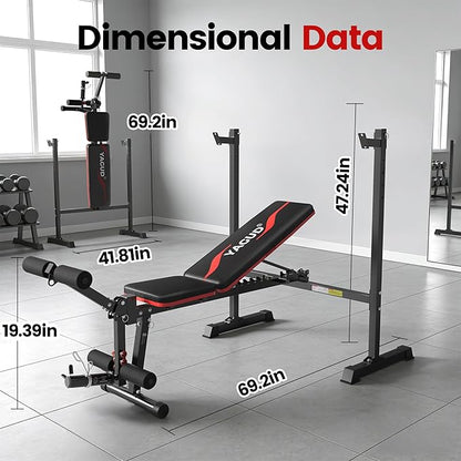 Weight Bench Set, 880LBS Adjustable Bench Press Set with Leg Extension and Barbell Rack, Safety Bar Catches, Fasting Foldable Workout Benches for Home Gym Fitness