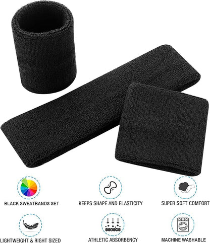 Sweatbands Headband and Wrist Set, Cotton Sweat Band for Athletic Men and Women, Sweatbands Sports Headbands for Working Out, Running, Basketball, Tennis, Yoga