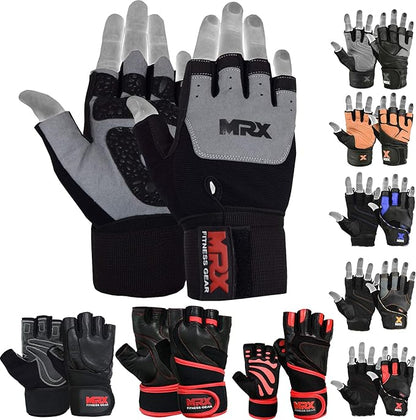MRX Weight Lifting Pro Level Gloves with 18 Inches Long Wrist Strap Gym Workout Exercise & Fitness in