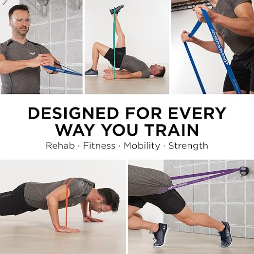 THERABAND High Resistance Bands, Set of 4 Elastic Super Bands for Improving Flexibility, Injury Rehab, & Full Body Workouts, Heavy Duty Stretch Bands for Exercise, Light, Medium, Heavy, X-Heavy Bands