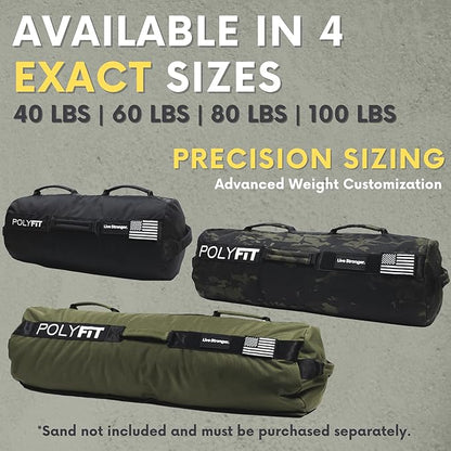 Polyfit Sandbag Pro - Workout Sandbag with Triple Closure Filler Bag and Reinforced Nylon Webbing - Sand Not Included - Multiple Colors & Sizes