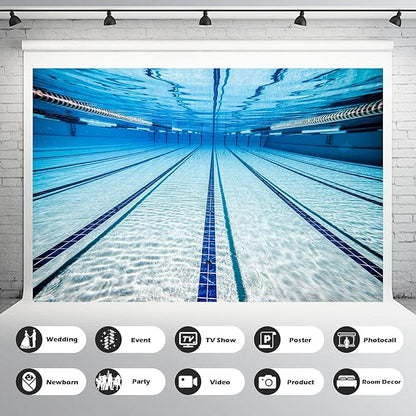 Blue Swimming Pool Photography Background Sports Theme Fitness Swim Competition Exercise Backdrop for Men Boys Girls Adults Studio Swimming Pool Scene Birthday Party Photo Props 20x10ft