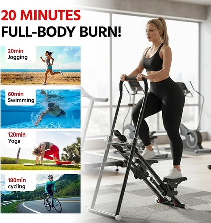 Stair Stepper for Home Gym Exercise, New Version Compact Folding Stair Climber with Quiet Shock-Absorbing Spring, Adjustable Resistance, Long Foam Grip, Stairmaster for Full-Body Workout Equipment