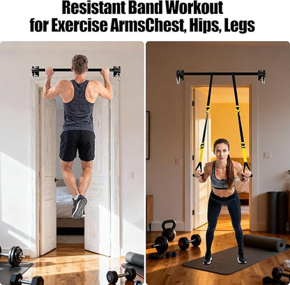 Heavy Duty Wall Mounted Pull Up Bar with 8mm Thick Steel Plates & Heavy-Duty Carabiner, Strength Training Bar for Home Gym, Garage and Indoor Workout