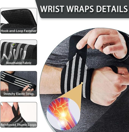 Wrist Wraps for Weightlifting 18" Professional Gym Wrist Straps for Lifting with Heavy Duty Thumb Loop Support for Powerlifting,Bench,Cross Training, Elastic Wrist Brace for Men Women Work Out