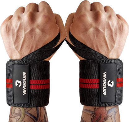 VINSGUIR 21'' Elastic Wrist Wraps for Weightlifting and Working Out(USPA Approved), Breathable Gym Wrist Sraps for Weightlifting with Thumb Loop and Left/Right Tabs, Wrist Brace for Wrist Support and Protection, Men and Women (Pair)