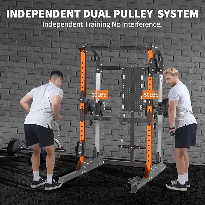 Power Cage, 2000LB Power Rack with Independent Dual Pulley System, Multi-Function Home Gym Workout Machine for Stability & Strength Training