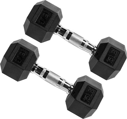 Signature Fitness Rubber Coated Hex Dumbbells Hand Weights for Exercises and Fitness Home Gym, 5-50 lbs, Pairs