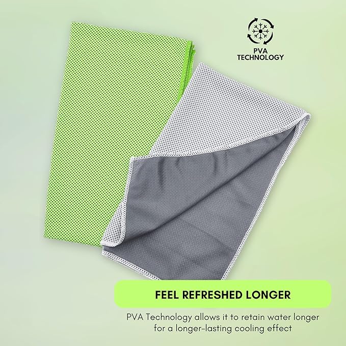 Kare & Kind 2 Pack Evaporative Cooling Towel, 12x40 inch chill pat for Sports, Workout, Fitness, Gym, Yoga, Pilates, Travel, Camping & More (Green, Gray)