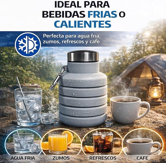 Collapsible Water Bottles,16oz Capacity Portable Reusable Silicone Water Bottle,Leak-proof,with buckle,foldable storage,Lightweight Durable for Fitness,Cycling,Sports,Camping,Hiking (Black)