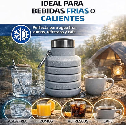 Collapsible Water Bottles,16oz Capacity Portable Reusable Silicone Water Bottle,Leak-proof,with buckle,foldable storage,Lightweight Durable for Fitness,Cycling,Sports,Camping,Hiking (Deep Black)