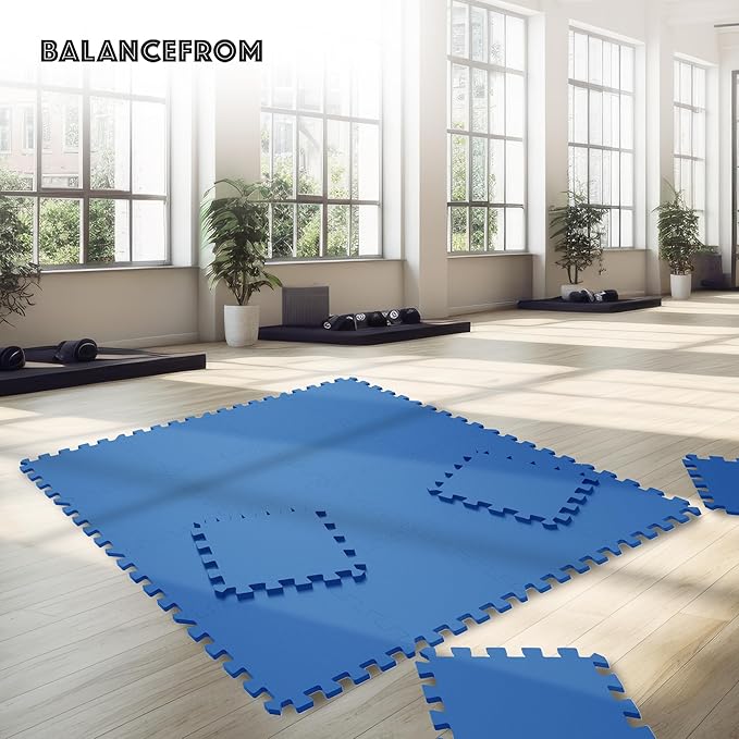 BalanceFrom Puzzle Exercise Mat 3/4" Thick, EVA Interlocking Foam Floor Tiles for Home Gym, Mat for Home Workout Equipment, Floor Padding for Kids, Multiple Sizes and Colors