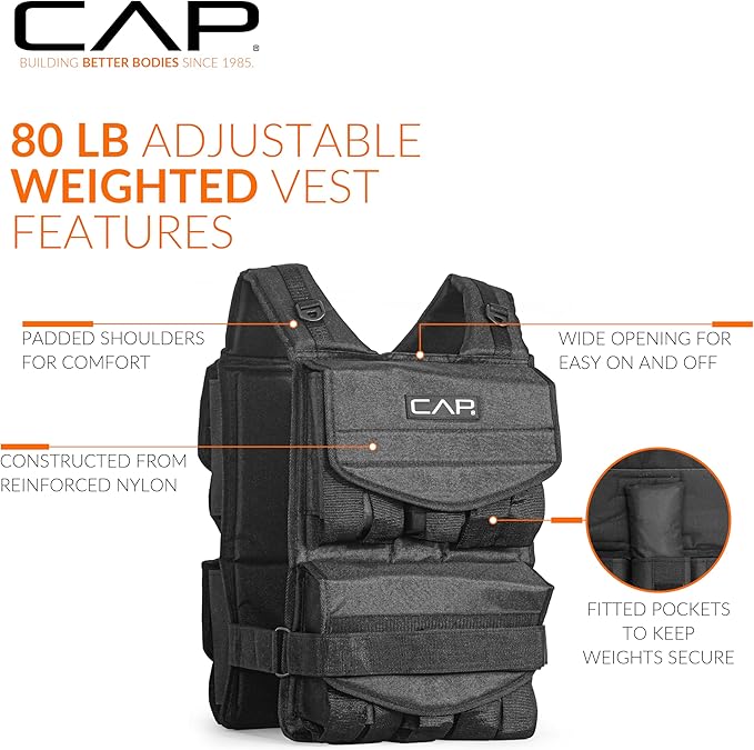 CAP Barbell Adjustable Weighted Vest | 20-150 lbs | Heavy-Duty Workout Vest with Removable Iron Weights for Strength Training, Cardio, Running, and Calisthenics