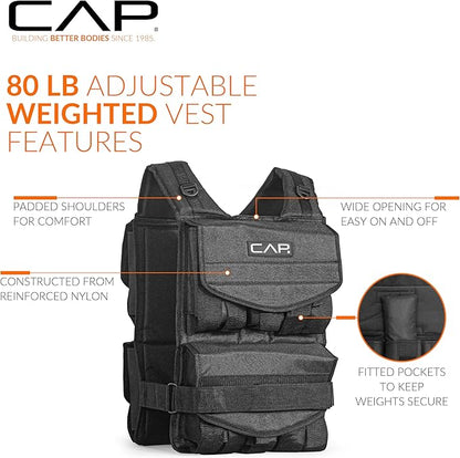 CAP Barbell Adjustable Weighted Vest | 20-150 lbs | Heavy-Duty Workout Vest with Removable Iron Weights for Strength Training, Cardio, Running, and Calisthenics