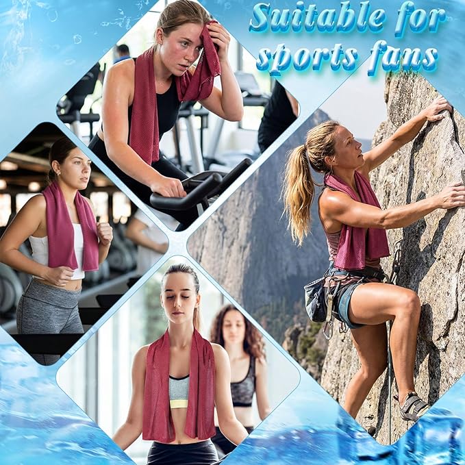 Honoson 10 Pack Cooling Towels Bulk - 47"x12" Soft Breathable Ice Towels for Neck & Face, Portable Chilly Rags Microfiber Sweat Rags for Yoga, Sports, Gym, Workout & Fitness(Rose Red)