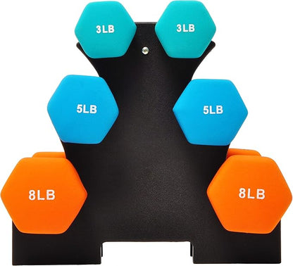 Fitvids Set of 6 Neoprene Dumbbell Hand Weights, Set with Rack: 3/5/8 Pairs