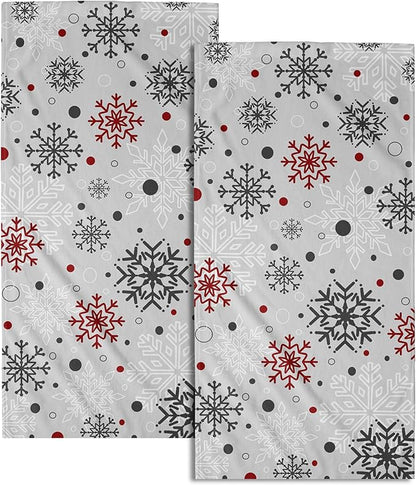 Winter Snowflake Bathroom Hand Towels Decorative Set 28.3x14 Inch Set of 2 Red Grey Snowflakes Decorative Bath Towels Christmas Holiday Super Soft Kitchen Towels for Bathroom Home Hotel Gym
