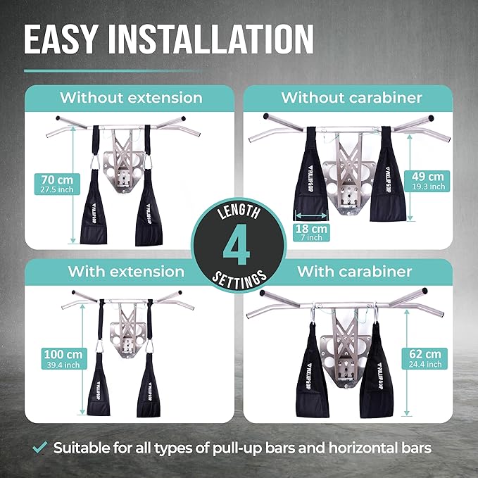 PULLUP & DIP Ab Straps, Premium Abdominal Slings for Abdominal Training, Padded Workout Straps for Crunches, Hanging, Leg Raise, Set of 2 Ab Slings for Pull-Up and Chin-Up Bar