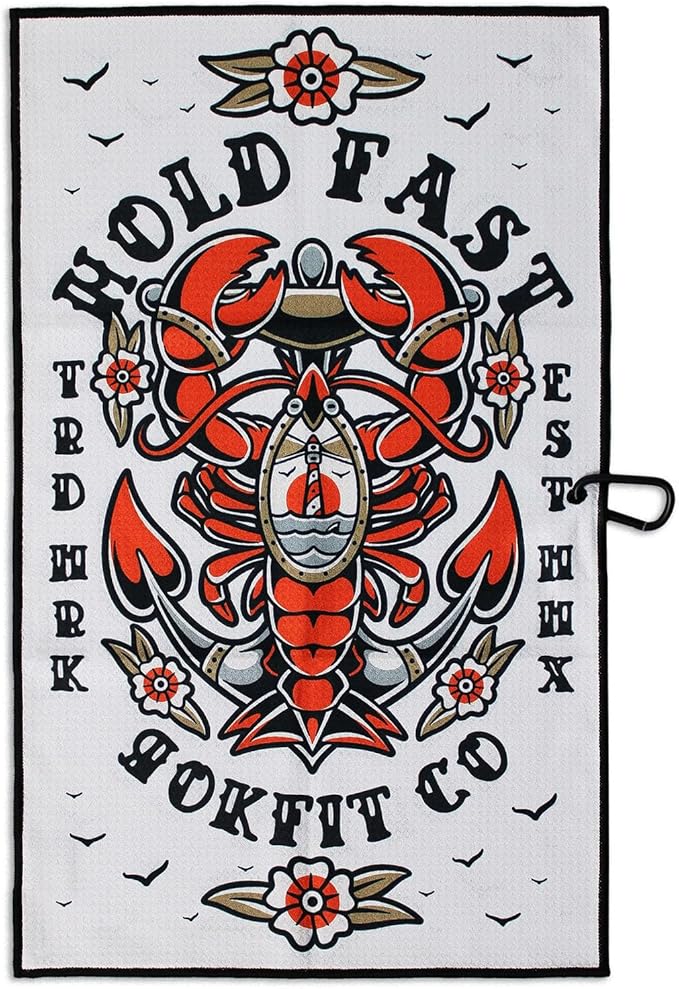RokFit Gym & Golf Towel – Multi-Use, Quick-Dry, Durable Utility Towel with Bold Graphic and Carabiner Clip (Hold Fast)