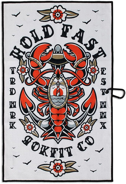 RokFit Gym & Golf Towel – Multi-Use, Quick-Dry, Durable Utility Towel with Bold Graphic and Carabiner Clip (Hold Fast)