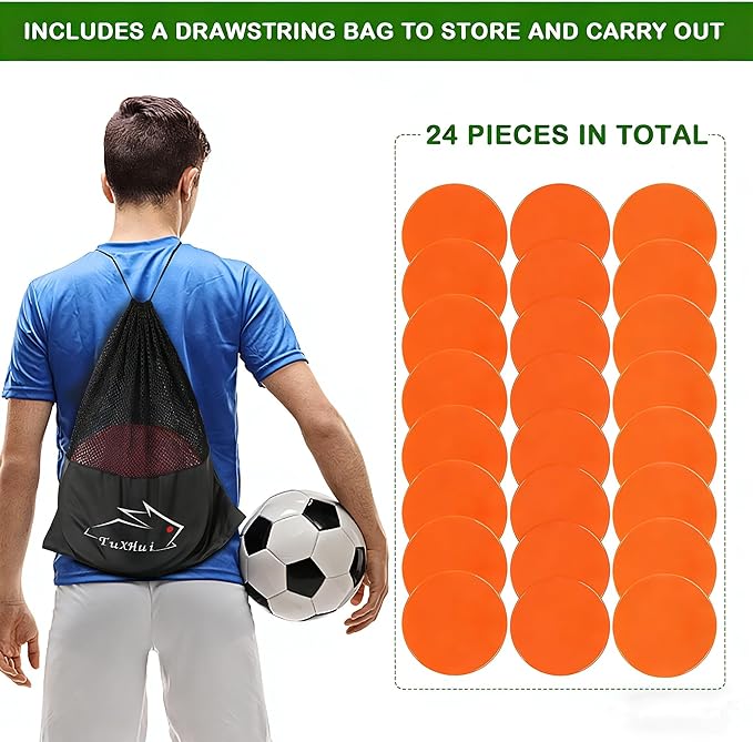 Poly Spots 4" or 9" Flat Cones Spot Markers for Gym/PE Training, Dance, 12/18/24 Pcs Non-Slip Rubber Floor Dots Flat Disc Markers for Soccer Basketball Sports Agility Drills, Classroom Activities