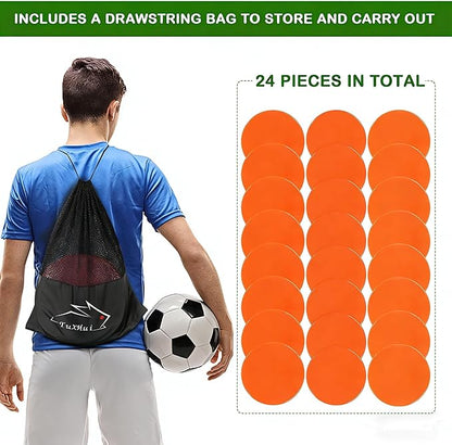 Poly Spots 4" or 9" Flat Cones Spot Markers for Gym/PE Training, Dance, 12/18/24 Pcs Non-Slip Rubber Floor Dots Flat Disc Markers for Soccer Basketball Sports Agility Drills, Classroom Activities