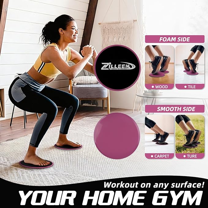 ZILLEEN Exercise Sliders for Working Out Fitness Discs for Pilates Women Men, 2 Pack