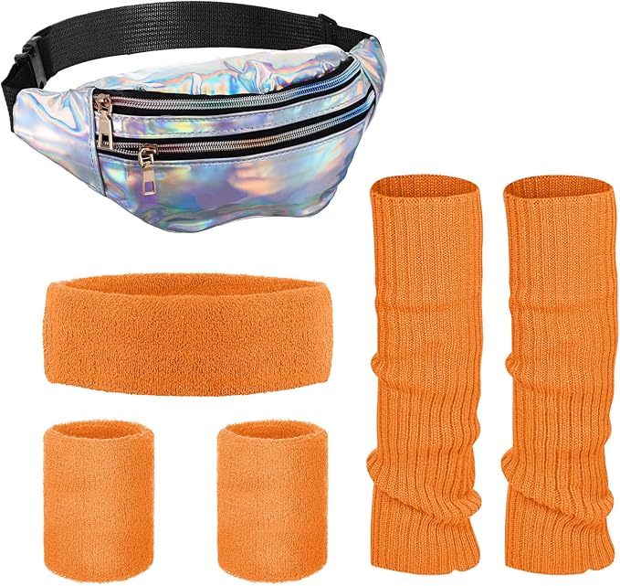 SATINIOR 80s Women Workout Outfit Neon Leg Warmer Headband Wristbands Fanny Pack Set 80s Accessories for Yoga Running
