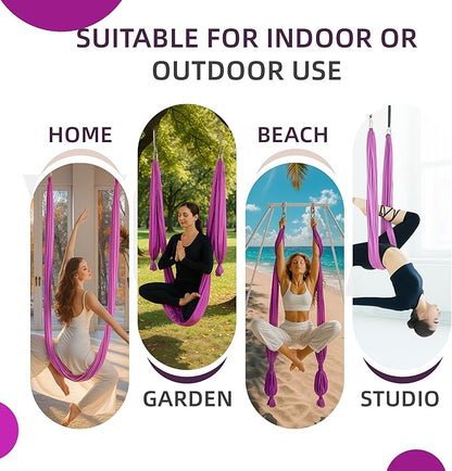 HECASA Aerial Silks Yoga Swing Set, Aerial Yoga Hammock w/Daisy Chain for Home, Inversion Exercises, Strength Training and Starter Kit