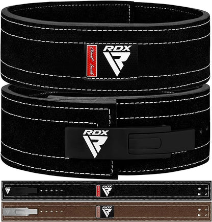 RDX Weight Lifting Belt Powerlifting, Approved By IPL and USPA, 10mm Thick 4" Leather Lumbar Back Support, Lever Buckle Gym Strength Training Equipment, Bodybuilding Deadlifts Squats Workout Men Women