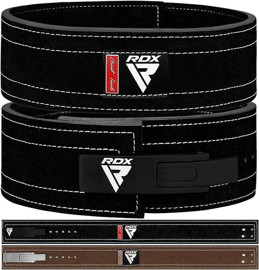 RDX Weight Lifting Belt Powerlifting, Approved By IPL and USPA, 10mm Thick 4" Leather Lumbar Back Support, Lever Buckle Gym Strength Training Equipment, Bodybuilding Deadlifts Squats Workout Men Women