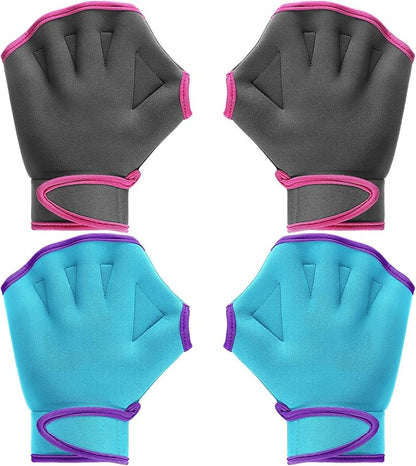 Sumind 2 Pairs Swimming Gloves Aquatic Training Gloves Neoprene Mittens Webbed Fitness Water Aerobics Resistance Training for Women Men Swimming Diving(Medium,Gray/ Rose Red, Blue/ Purple)
