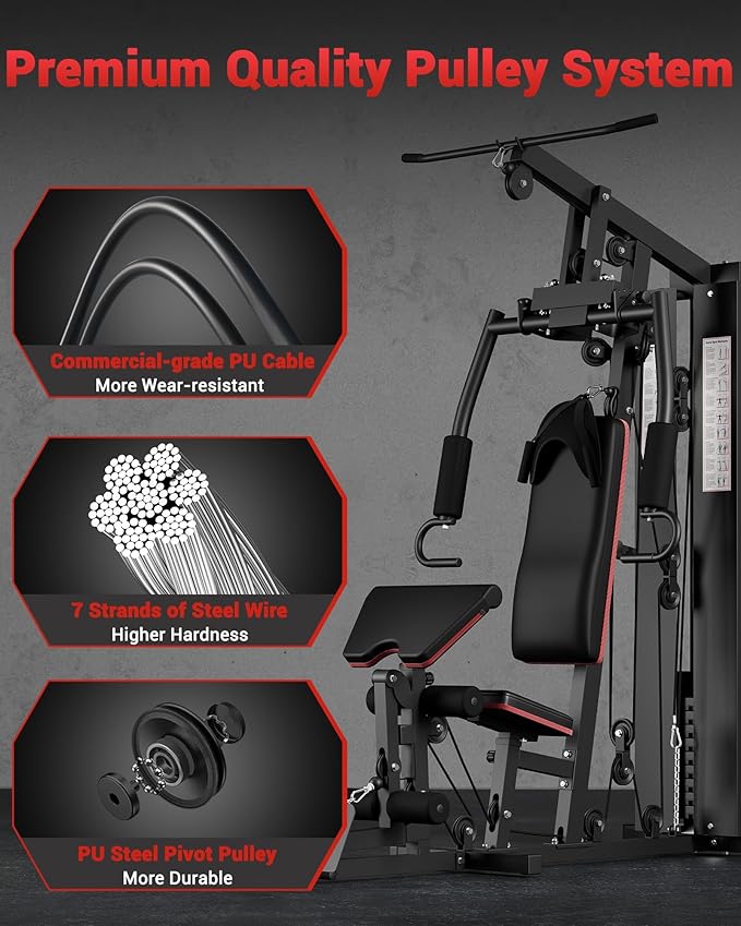 Garvee Home Gym Equipment Machine, Full Body Workout Machine with 150 LBS Weight Stack, Multifunctional All in One Exercise Station with Preacher Curl Pad, Leg Developer for Strength Training