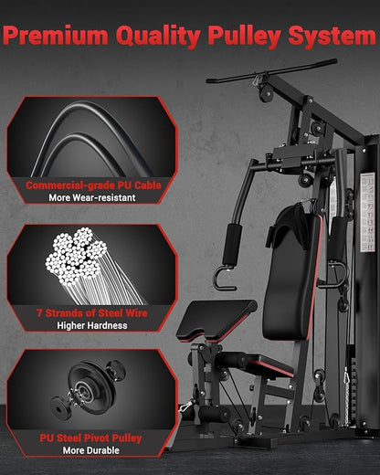 Garvee Home Gym Equipment Machine, Full Body Workout Machine with 150 LBS Weight Stack, Multifunctional All in One Exercise Station with Preacher Curl Pad, Leg Developer for Strength Training