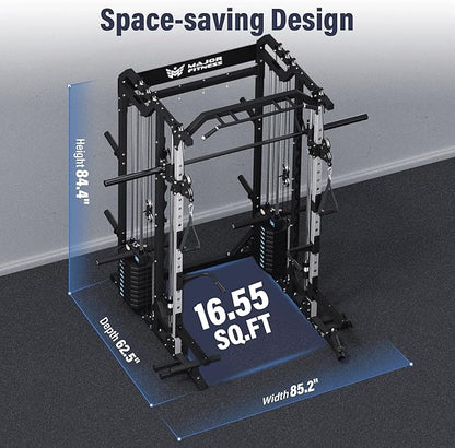 Major Fitness Drone2 Advanced Training Smith Machines– All-in-One Home Gym Squat Rack with Aluminum Pulley Set , Weight Bar, Dual LAT Pull-Down Systems & Cable Crossover Machine for Full-Body Workouts