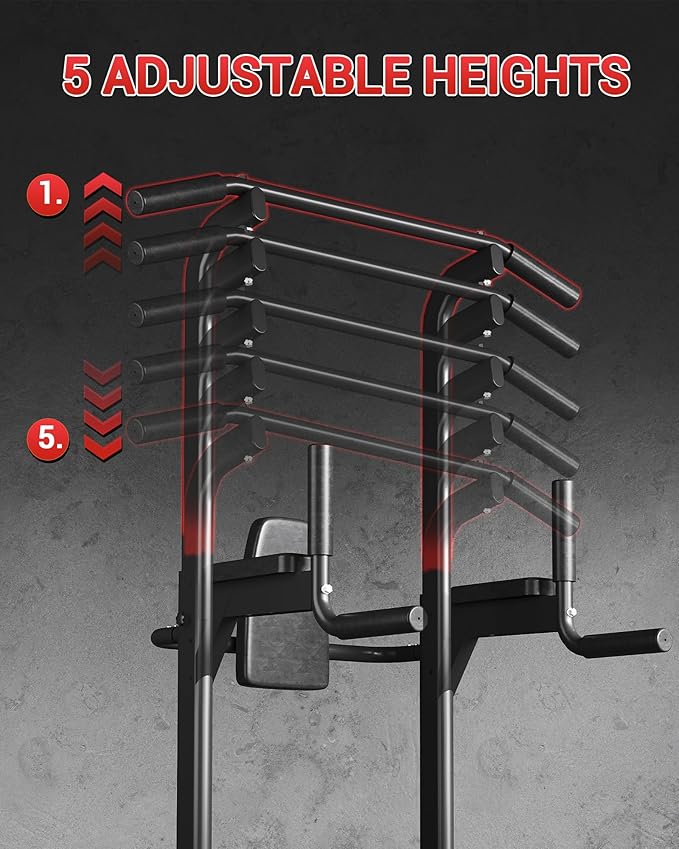 Multifunction Pull Up Bar Dip Station for Home Gym, Adjustable Height Power Tower, 880LBS Capacity Strength Training Equipment for Full Body Workout, Indoor Fitness Chin Up Bar for Men Women