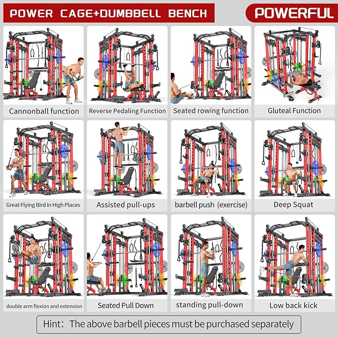 Multi-Purpose Squat Rack,Smith Machine Weight Rack Set with Cable Crossover System, Home Gym Power Racks, Power Racks and Packages