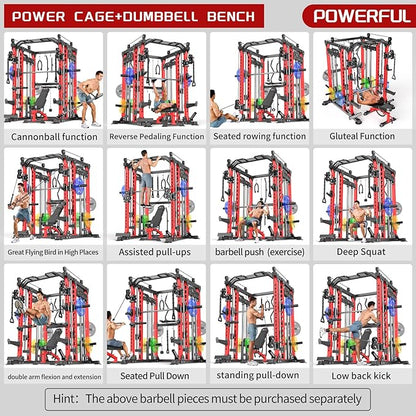 Multi-Purpose Squat Rack,Smith Machine Weight Rack Set with Cable Crossover System, Home Gym Power Racks, Power Racks and Packages