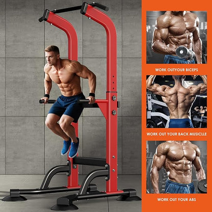 SogesPower Power Tower Dip Station Pull Up Bar for Home Gym Adjustable Height Strength Training Workout Equipment,Pull Up Bar Station