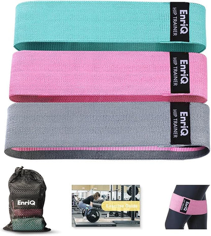 EnriQ Booty Bands Fabric Resistance Bands for Legs and Butt - Non Slip Cloth Hip Bands Elastic Workout Bands - Activate Glutes and Thighs - Made of Premium Elastic Fabric