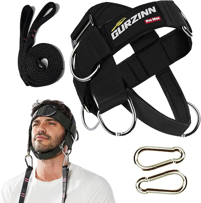 【GurZinn】 Neck Harness Trainer - Adjustable 40" (100cm) Heavy Duty Rope & Neoprene Padding | Improve Neck Strength & Reduce Neck Pain | Gym & Home Use