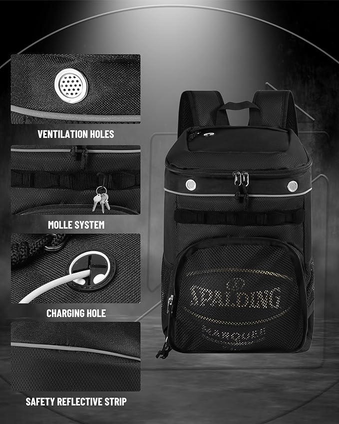 TRAILKICKER Basketball Bag Backpack with Ball Holder Multi-Sport Backpack for Soccer Volleyball Football Baseball Helmet
