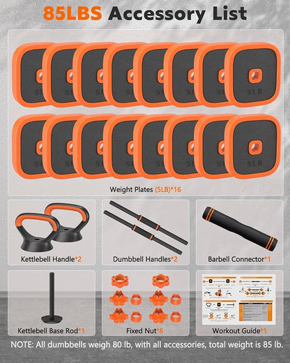 Adjustable Dumbbells Set, 45/65/85 lbs Free Weight Set with Connector, 4 in1 Dumbbells Set for Home Gym Workout