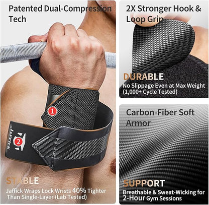 Jaffick Double-Layer Reinforced Wrist Wraps for Weightlifting - Men & Women, Thumb Loop Design for Powerlifting, Crossfit, Bodybuilding, Deadlifting - Fits Both Hands