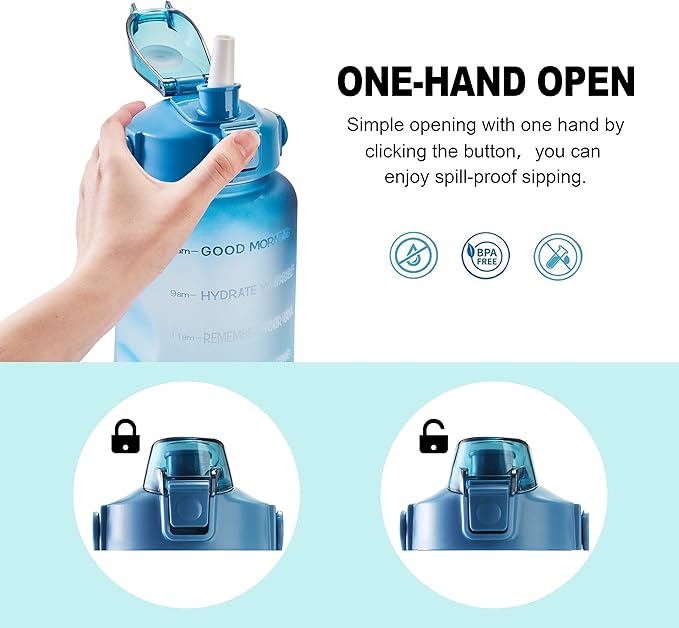 EYQ 64oz/128oz Leakproof Free Drinking Water Bottle with Motivational Time Marker BPA Free for Fitness, Gym and Outdoor Sports
