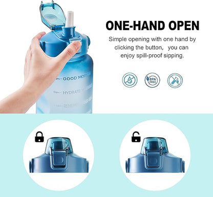EYQ 64oz/128oz Leakproof Free Drinking Water Bottle with Motivational Time Marker BPA Free for Fitness, Gym and Outdoor Sports